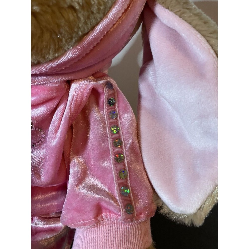 Build-A-Bear Tan Bunny Floppy Ears w/Pink Velvet  Rhinestone Hoodie Skirt Outfit - Picture 8 of 16